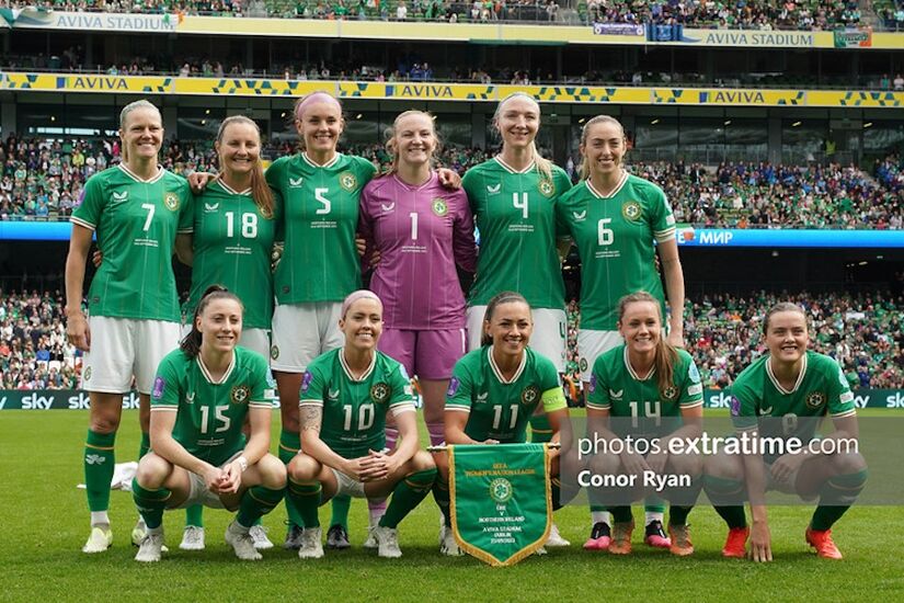 Republic of Ireland team ahead of their Womens' UEFA Nations League game against Northern Ireland in the Aviva Stadium in September 2023