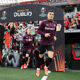 Granit Xhaka of Bayer Leverkusen takes to the field for the warm up prior to the UEFA Europa League 2023/24 Semi-Final second leg match between Bayer 04 Leverkusen and AS Roma at BayArena on May 09, 2024 in Leverkusen