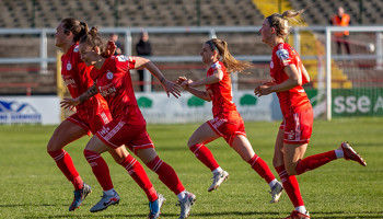 Pearl Slattery runs off to celebrate with her teammates after scoring the winning goal against Bohemians on Saturday, 5 March 2022.