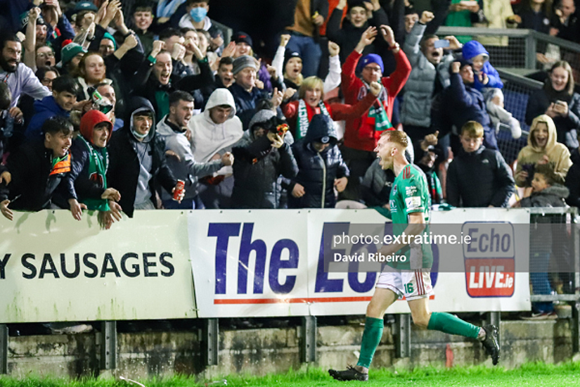 Alec Byrne celebrates scoring Cork City's second goal during their 3-0 win over Galway United at Turners Cross on Friday, 29 October 2021.