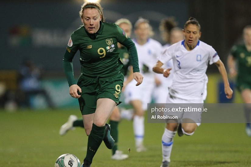 Amber Barrett in action for the Republic of Ireland Women's National Team.