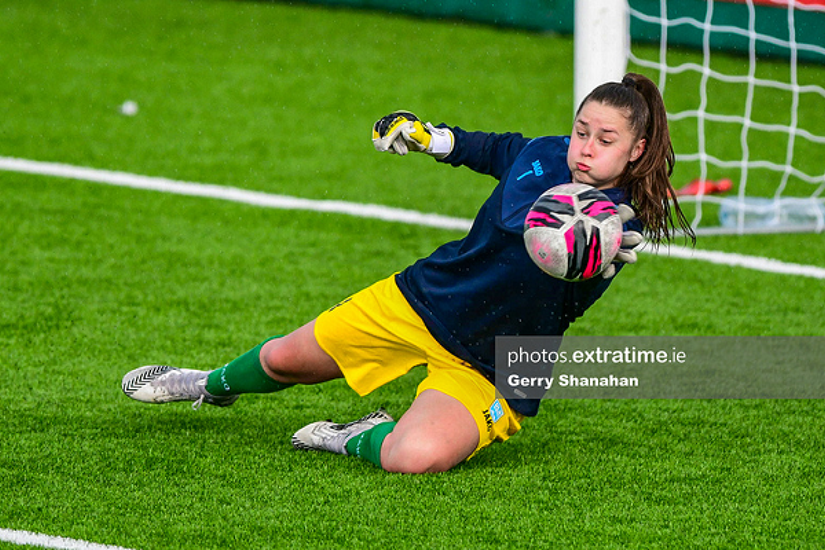 DLR Waves Goalkeeper, Rugile Auskalnyte, warms up before the Athlone Town v DLR Waves, WNL match at Athlone Town Stadium on Saturday, 15 May 2021..