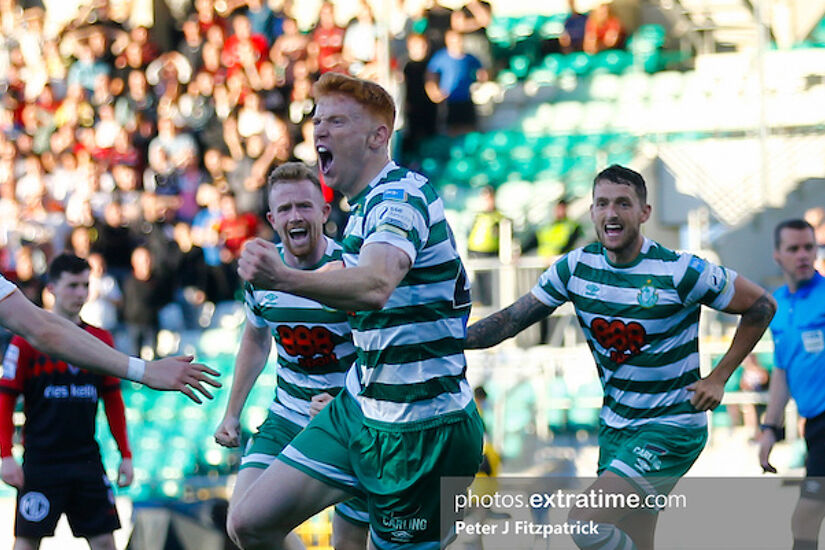 Rory Gaffney celebrating his winning goal against Bohemians - the second time he has managed that feat at Tallaght Stadium this season
