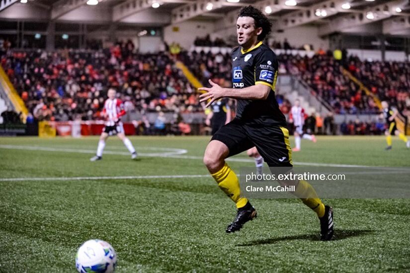 Barry McNamee of Finn Harps in action during the SSE Airtricity Premier Division match between Derry City and Finn Harps at The Ryan McBride Brandywell Stadium in Derry