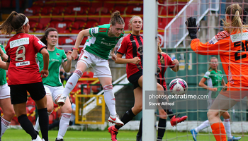 Becky Cassin scoring the winning goal against Bohemians in Cork City's first win of the 2021 WNL season on Saturday, 3 July at Turners Cross.