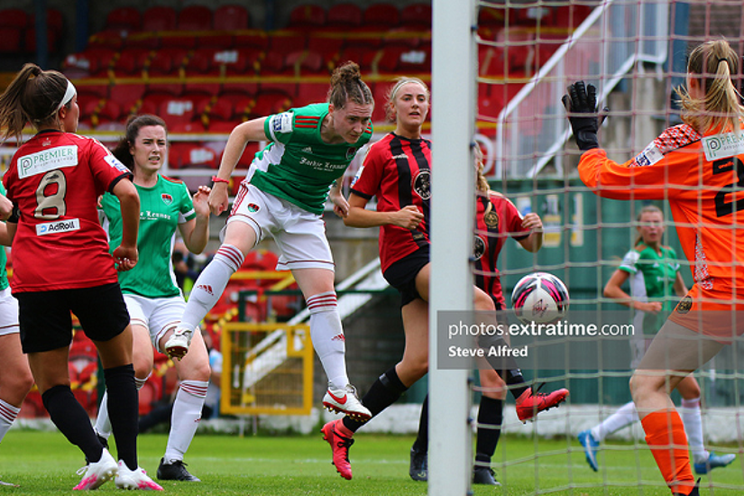 Becky Cassin scoring the winning goal against Bohemians in Cork City's first win of the 2021 WNL season on Saturday, 3 July at Turners Cross.