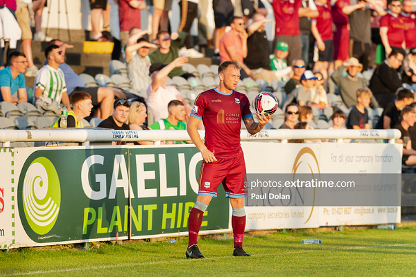 Stephen Walsh gets set to take a throw in during Galway United's 0-0 draw with Bray Wanderers at the Carlisle Grounds in July 2021.