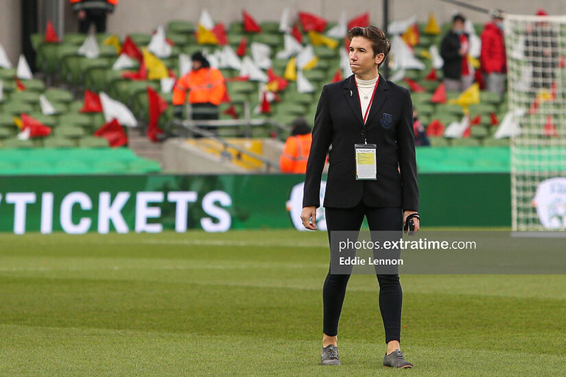 Michelle O'Neill ahead of the 2021 FAI Cup Final at the Aviva Stadium