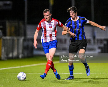 Treaty United's Mark Walsh (left) with Athlone Town's, Patrick Hickey, during the Athlone Town v Treaty Utd, SSE Airtricity League of Ireland, First Division game at Athlone Town Stadium, Athlone.