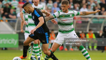 Shamrock Rovers' Lee Grace tackles Apollon Limassol's Ioannis Pittas during the Hoops' 2-1 Europa League victory at Tallaght Stadium On July 25, 2019.