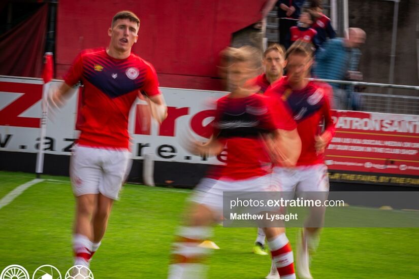 Saints skipper Joe Redmond warming up ahead of the St. Patrick's Athletic v Bohemians league game in Richmond Park in June 2024