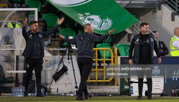 The Shamrock Rovers coaching team (from right to left) Stephen Bradley, Glenn Cronin and Stephen McPhail