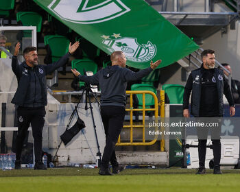 The Shamrock Rovers coaching team (from right to left) Stephen Bradley, Glenn Cronin and Stephen McPhail