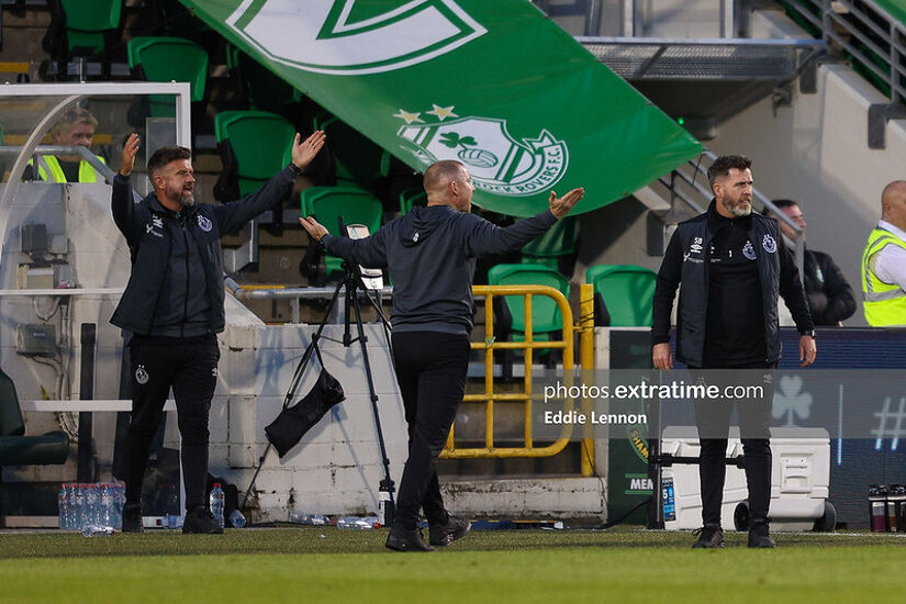 The Shamrock Rovers coaching team (from right to left) Stephen Bradley, Glenn Cronin and Stephen McPhail