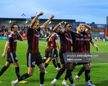 Bohs celebrating a Jonathan Afolabi goal against UCD last week