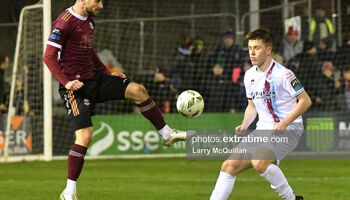 Conor O'Keeffe in action for Galway United against Drogheda United on Friday, 8 March 2024.
