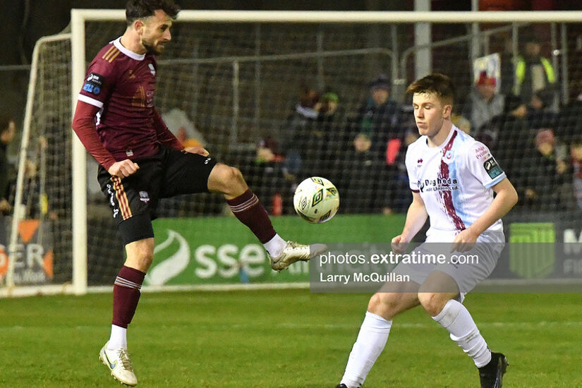 Conor O'Keeffe in action for Galway United against Drogheda United on Friday, 8 March 2024.