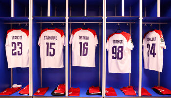 A general view inside the FK Borac dressing room is seen prior to the UEFA Conference League 2024/25 League Phase MD3 match between Vikingur and FK Borac in November 2024 in Iceland