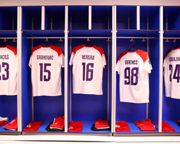 A general view inside the FK Borac dressing room is seen prior to the UEFA Conference League 2024/25 League Phase MD3 match between Vikingur and FK Borac in November 2024 in Iceland