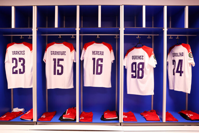 A general view inside the FK Borac dressing room is seen prior to the UEFA Conference League 2024/25 League Phase MD3 match between Vikingur and FK Borac in November 2024 in Iceland