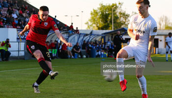 Longford Town's Conor Crowley and Athlone Town defender Dylan Hand (right)