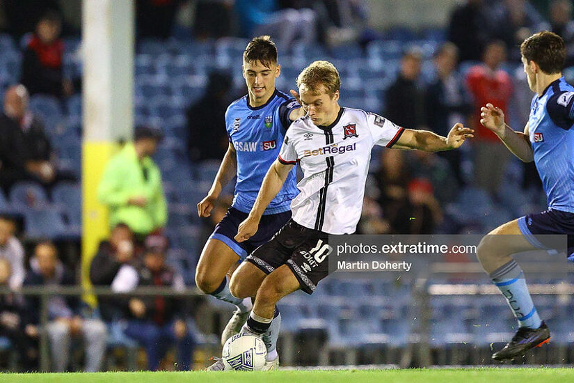 Greg Sloggett on the ball for Dundalk at the UCD Bowl last September