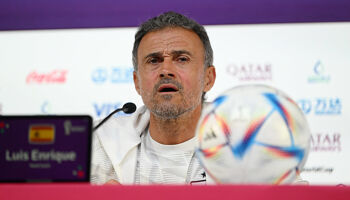 DOHA, QATAR - NOVEMBER 22: Luis Enrique, Head Coach of Spain, speaks during the Spain Press Conference at Main Media Center on November 22, 2022 in Doha, Qatar. (Photo by Mike Hewitt - FIFA/FIFA via Getty Images)