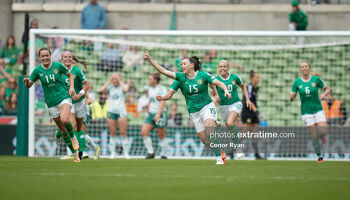 Lucy Quinn (15) of the Republic of Ireland urns away after opening the scoring
