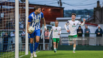 July 12th, 2024, Cathal O Sullivan of Cork City FC celebrates his goal during the League of Ireland First Division: Cork City vs Finn Harps played at Turners Cross, Cork, Ireland.