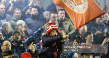 St Patrick’s supporters at the end of the game, Bohemian FC vs St Patrick’s Athletic,