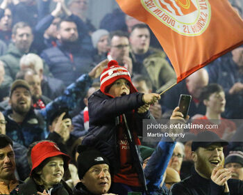 St Patrick’s supporters at the end of the game, Bohemian FC vs St Patrick’s Athletic,