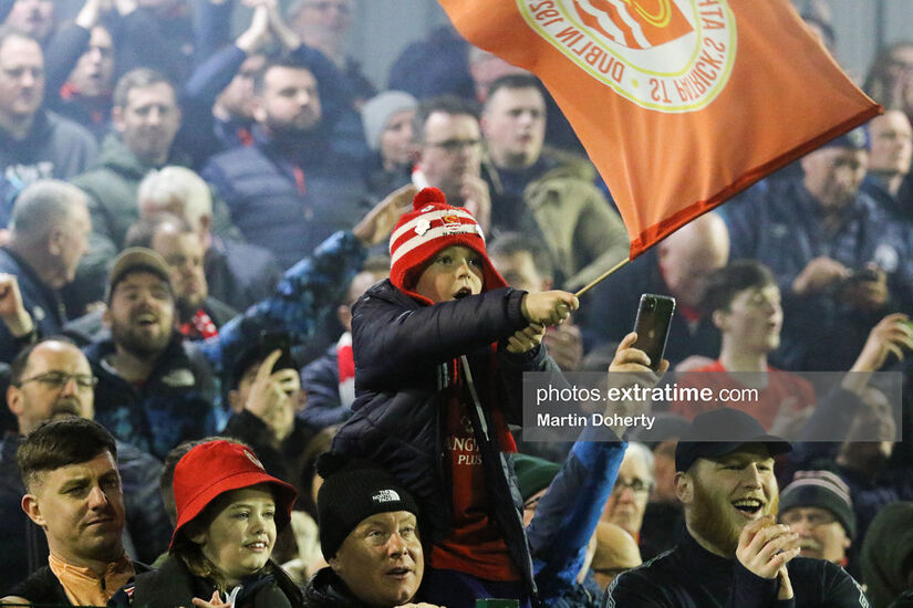 St Patrick’s supporters at the end of the game, Bohemian FC vs St Patrick’s Athletic,