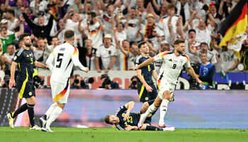 Niclas Fuellkrug of Germany celebrates after scoring his team's fourth goal during the UEFA EURO 2024 group stage match between Germany and Scotland at Munich Football Arena on June 14, 2024 in Munich, Germany