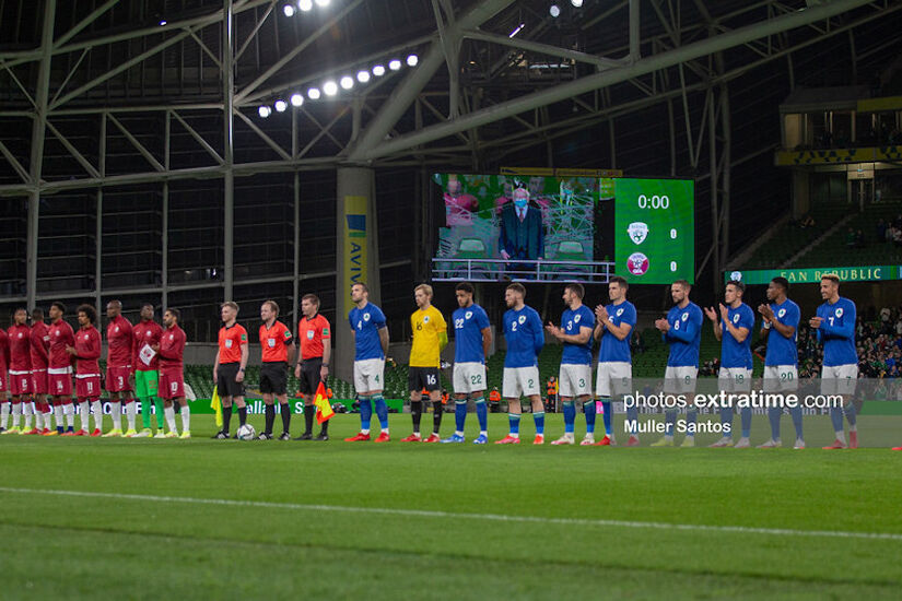 The Republic of Ireland team lining up ahead of their friendly game against Qatar in 2021