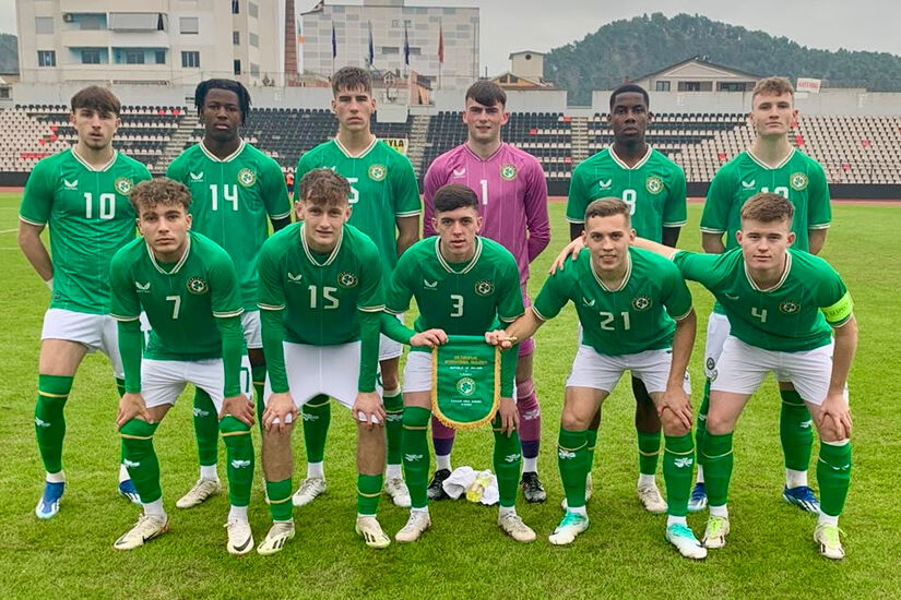 The Ireland under-19 starting XI pictured before the 3-1 Euro 2024 qualifying win over hosts Albania.