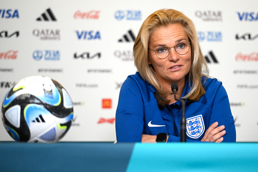England boss Sarina Wiegman speaks to media in Brisbane, Australia ahead of the 2023 World Cup.
