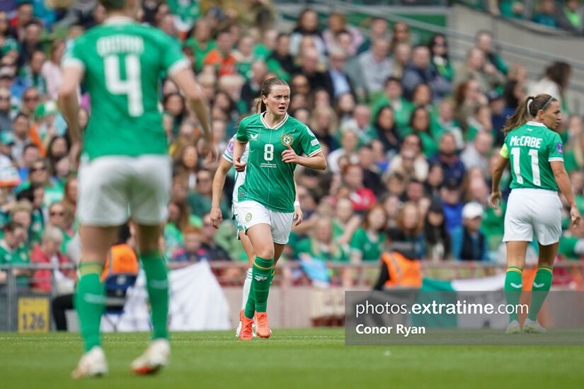 Tyler Toland (centre) during the 3-0 Nations League win over Northern Ireland in the Aviva Stadium in September 2023