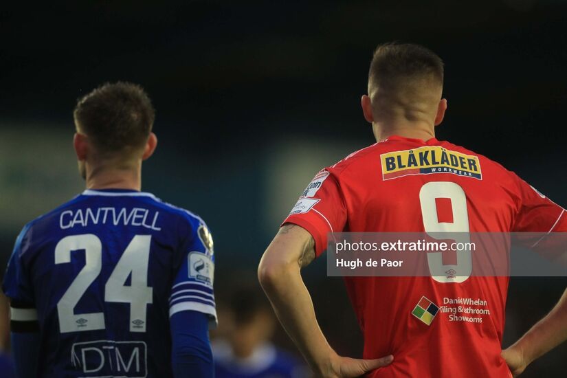 Killian Cantwell and Sean Boyd during the FAI Cup semi-final between Waterford and Shelbourne on Sunday, 16 October 2022.