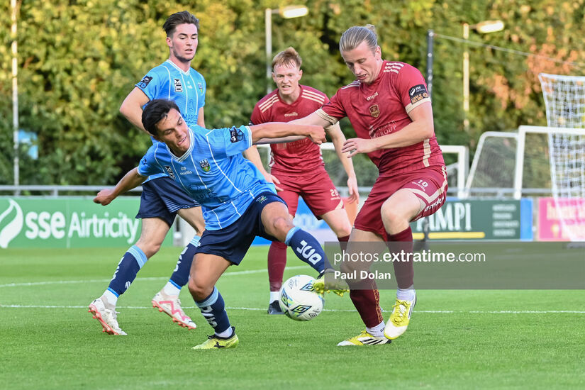 David Hurley in action for Galway United against UCD in the FAI Cup during the 2023 season.