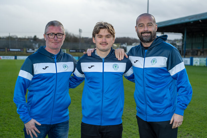 Seamas Keogh with Finn Harps manager Dave Rogers