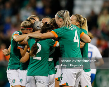 Ireland celebrate Lily Agg's goal against Finland last month