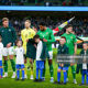 Andrew Omobamidele gives us warm up top to ball kid ahead of kick-off at a cold Aviva Stadium on Tuesday night