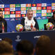 Nacho Fernandez and Luka Modric of Real Madrid and Carlo Ancelotti, Head Coach of Real Madrid, speak to the media during a Real Madrid CF Press Conference ahead of their UEFA Champions League 2023/24 Final match against Borussia Dortmund at Wembley