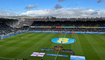 Northern Ireland and San Marino line up for anthems ahead of kick-off in Belfast