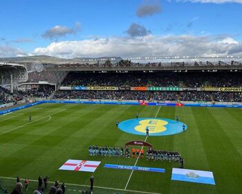 Northern Ireland and San Marino line up for anthems ahead of kick-off in Belfast