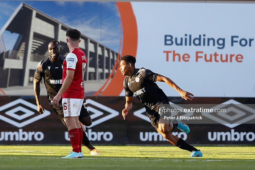 Mauricio Garcez (right) celebrates scoring CSKA Sofia's opening goal in Tallaght