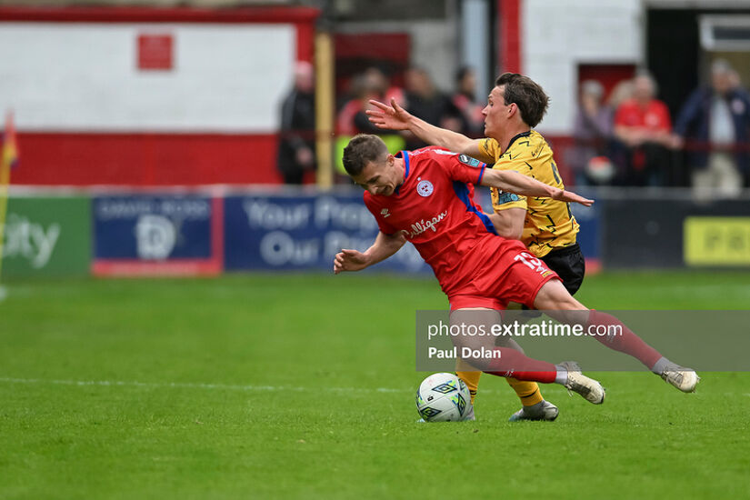 Tyreke Wilson of Shels & Carl Axel Sjoberg of St Pats