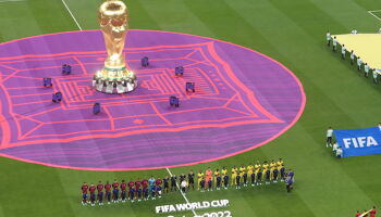 Qatar and Ecuador line up before the anthems of the World Cup opening game