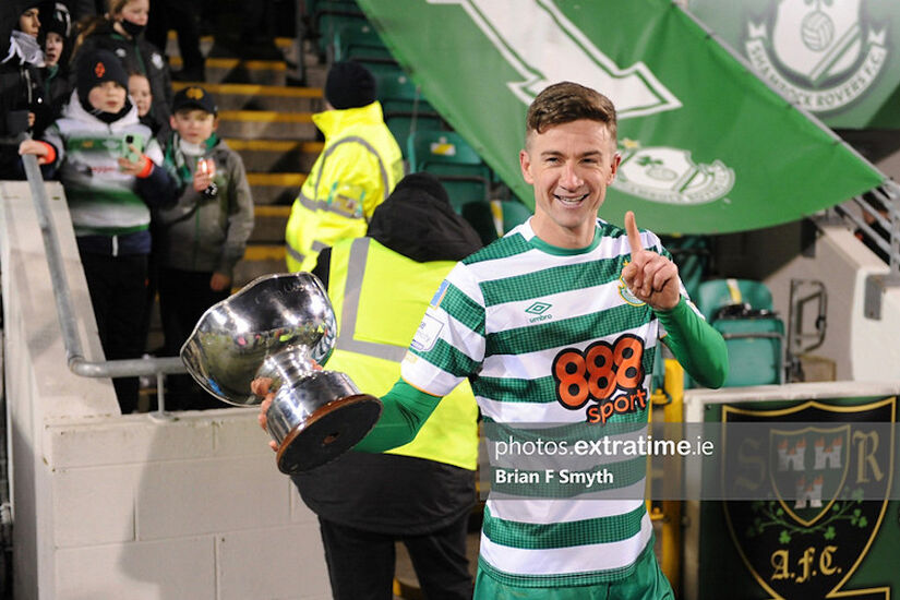 Shamrock Rovers skipper Ronan Finn with the President's Cup after his club's win in 2022