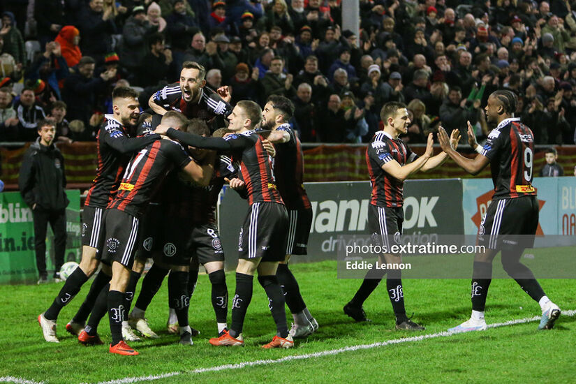 Bohemians celebrate their goal against Dundalk